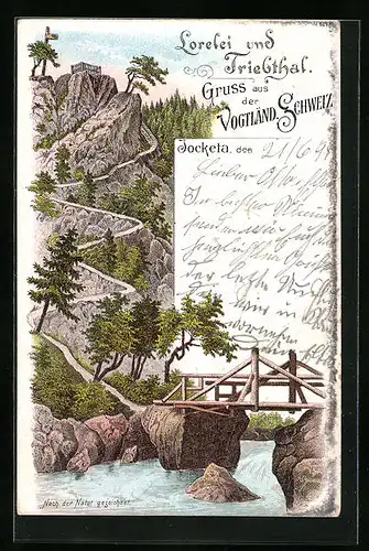 Lithographie Jocketa, Lorelei und Triebthal