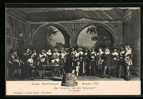AK Dresden, Gustav Adolf-Festspiel 1906, Der Kurprinz mit den Generälen, Grand-Hotel Hospiz, Zinzendorfer Strasse