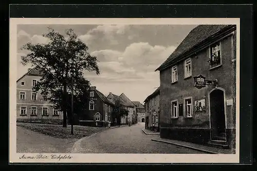 AK Auma /Thür., Eichplatz mit Restaurant Gambrinus