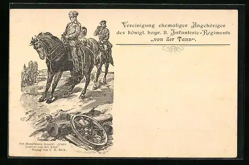 Lithographie General von der Tann auf dem Schlachtfeld - Vereinigung des königl. bayr. Inf.-Rgt. von der Tann