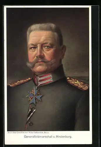 Künstler-AK Generalfeldmarschall Paul von Hindenburg in Uniform