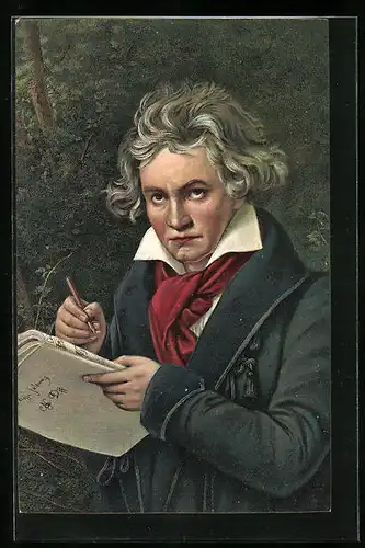 Künstler-AK Portrait Beethovens beim Komponieren im Wald