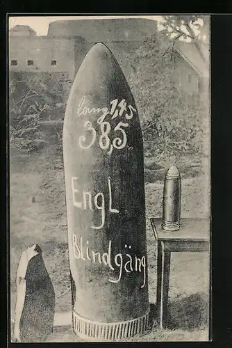 AK Englischer Blindgänger im Grössenvergleich, Munition