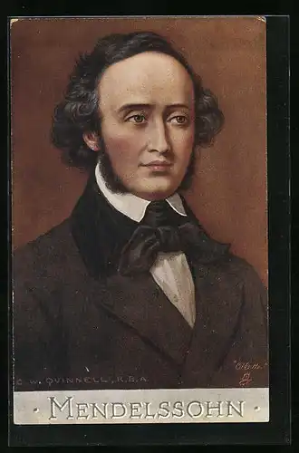 Künstler-AK Portrait von Mendelssohn mit Fliege
