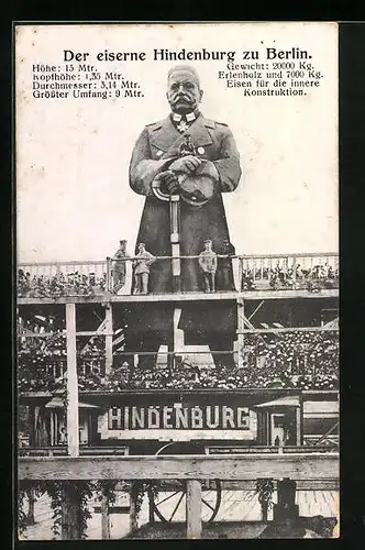AK Der eiserne Hindenburg zu Berlin, Kriegshilfe