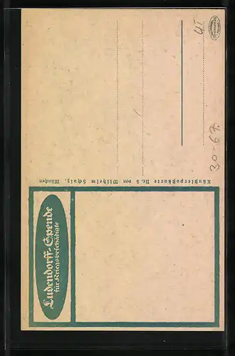 Künstler-AK Ludendorff-Spende für Kriegsbeschädigte, Kriegshilfe, Arbeiter mit Pflug