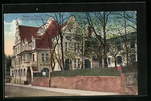 AK Ranis i. Thür., Strassenpartie mit Schützenhaus