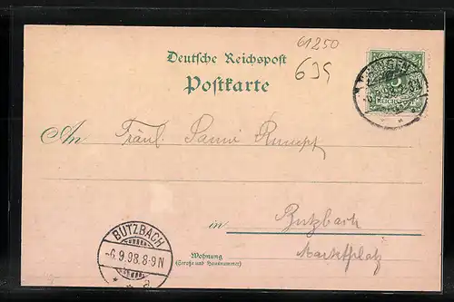 Lithographie Usingen, Totalansicht mit Bahnhof