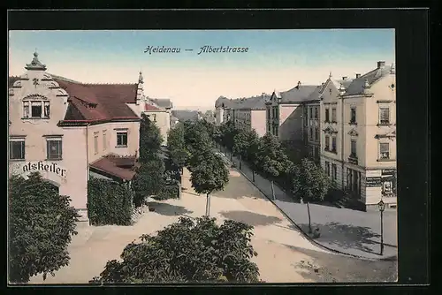 AK Heidenau, Albertstrasse mit Ratskeller