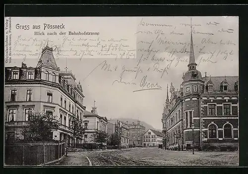 AK Pössneck, Blick nach der Bahnhofstrasse