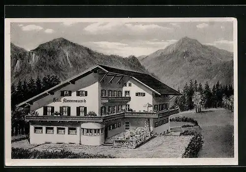 AK Oberaudorf, Hotel Almenrausch aus der Vogelschau