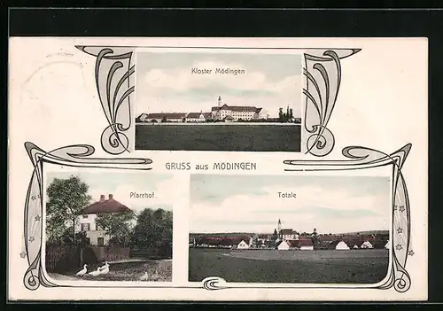 AK Mödingen, Totalansicht mit Kloster und Pfarrhof
