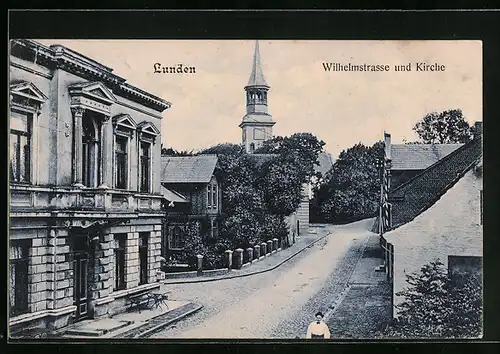 AK Lunden, Wilhelmstrasse und Kirche