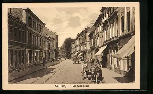 AK Stolberg, Steinwegstrasse mit Pferdewägen