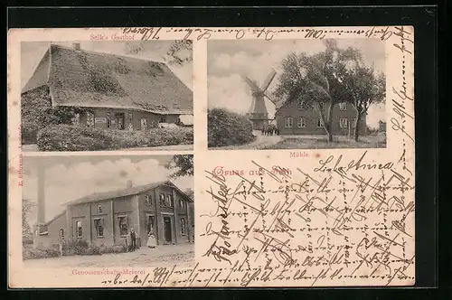 AK Seth, Genossenschafts-Meierei, Selk`s Gasthof, Windmühle