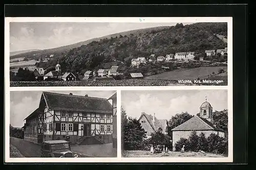 AK Wichte /Krs. Melsungen, Gasthaus, Kirche, Teilansicht