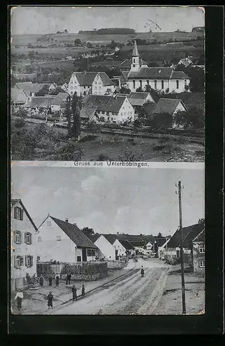AK Unterböbingen, Strassenpartie, Teilansicht mit Kirche