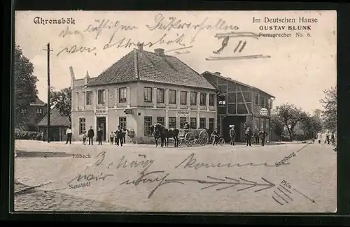 AK Ahrensbök, Gasthaus im Deutschen Hause mit Pferdewagen