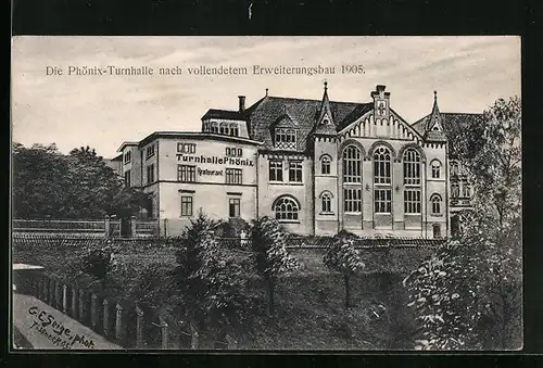 AK Pössneck, Die Phönix-Turnhalle nach vollendetem Erweiterungsbau 1905
