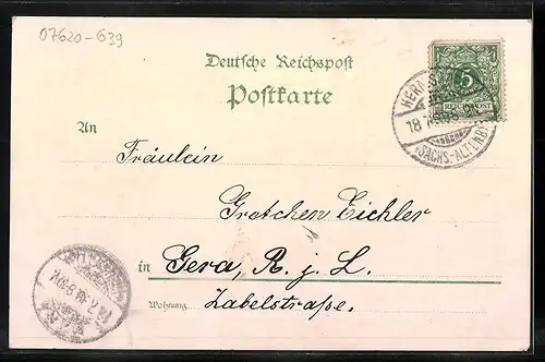 Lithographie Bad Klosterlausnitz, Kurhaus, Klosterkirche mit Schwanenteich