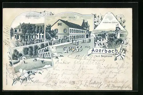 Lithographie Auerbach /Bergstrasse, Hotel Bauer, Fürstenlager