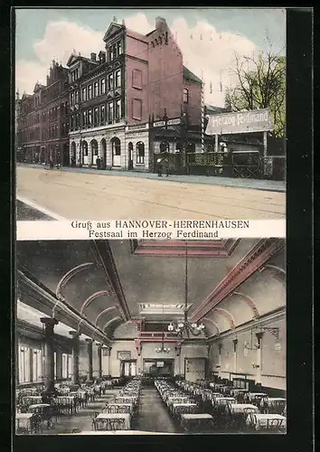AK Hannover-Herrenhausen, Gasthaus Herzog Ferdinand mit Festsaal