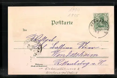 Lithographie Giengen a. Brenz, Totalansicht mit Elektrizitätswerk