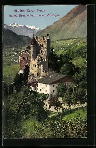 AK Meran, Schloss Brunnenburg gegen Vintschgau