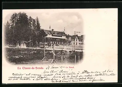 AK La Chaux-de-Fonds, Le Stand, Rückseitig Synagoge