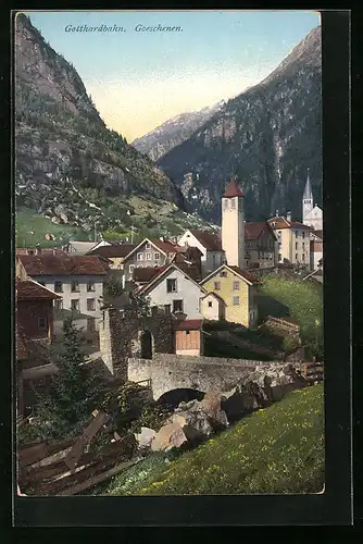 AK Goeschenen, Dorfpartie vor Bergpanorama