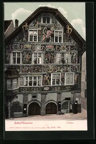 AK Schaffhausen, Bunte Fassade des Gasthauses zum Ritter