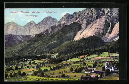 AK Ramsau, Panorama mit Dachsteingruppe