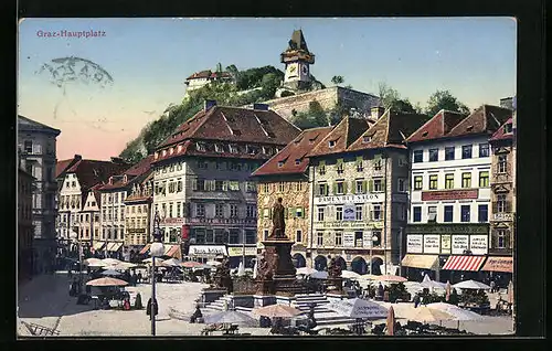 AK Graz, Hauptplatz am Markttag