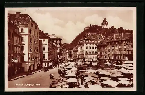 AK Graz, Hauptplatz am Markttag