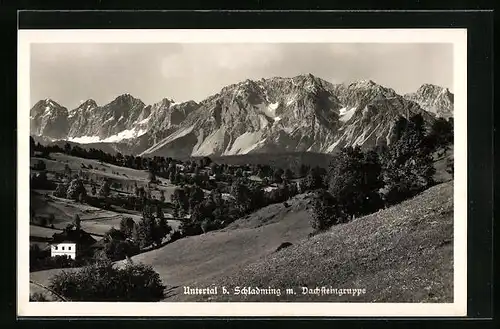 AK Untertal b. Schladming, Landschaftsbild mit Dachsteingruppe