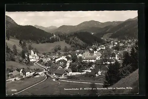 AK St. Aegyd am Neuwalde, Ortsansicht mit Bergpanorama