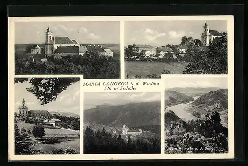 AK Maria Langegg /Wachau, Teilansicht mit Kirche, Burg Aggstein