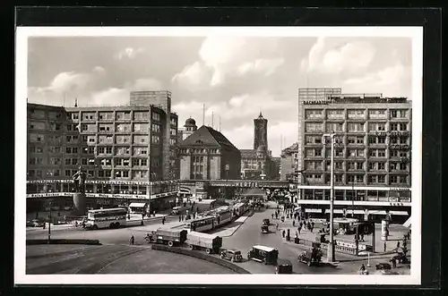 AK Berlin, Alexanderplatz mit Strassenbahnen und Café Braun