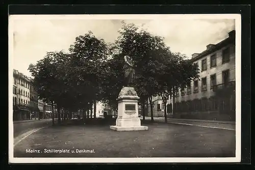 AK Mainz, Schillerplatz mit Schilller-Denkmal