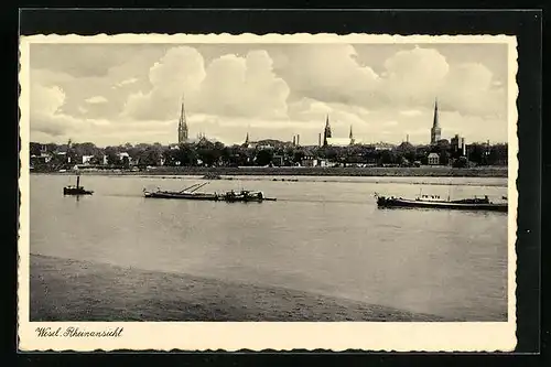 AK Wesel, Rheinpartie mit Stadtblick