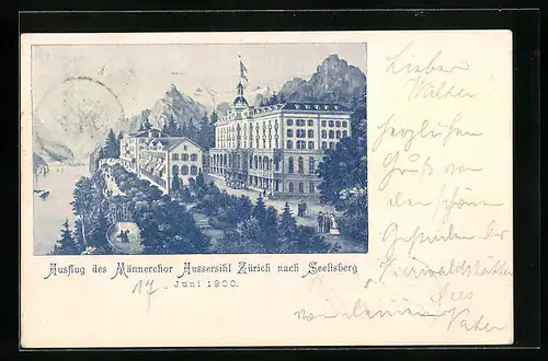 Künstler-AK Seelisberg, Ausflug des Männerchors Aussersihl Zürich 1900