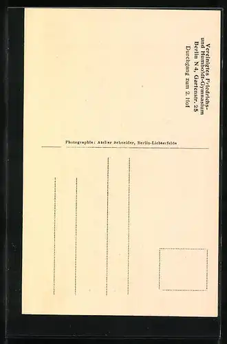 AK Berlin, Vereinigtes Friedrichs- und Humboldt-Gymnasium, Gartenstrasse 25, Durchgang zum 2. Hof