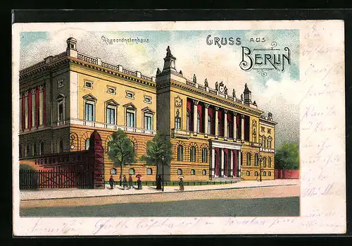 Lithographie Berlin, Darstellung vom Abgeordnetenhaus, Prinz-Albrecht-Strasse