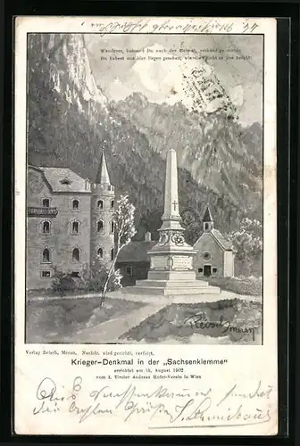 Künstler-AK F.A.C.M. Reisch: Krieger-Denkmal in der Sachsenklemme, errichtet 1902
