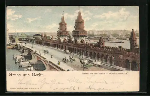 AK Berlin, Elektrische Hochbahn - Oberbaumbrücke