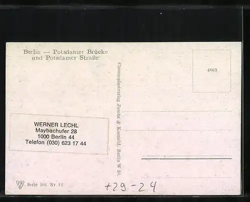 Mini-AK Berlin, Potsdamer Brücke und Potsdamer Strasse