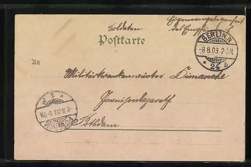 Lithographie Berlin, Königl. Schloss und Siegessäule mit Brandenburger Tor