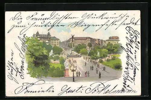 Lithographie Berlin, Belle-Alliance-Platz aus der Vogelschau