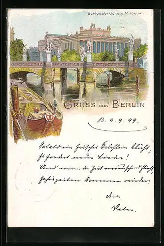 Lithographie Berlin, Schlossbrücke und Museum