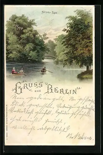 Lithographie Berlin, Neuer See mit Booten